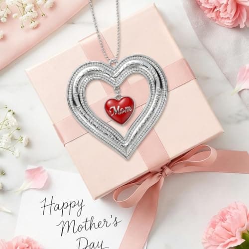 WaaHome for Mom from Daughter Son - to the World You are A Mom Gifts for Mother's Day Birthday - Metal Heart Mom Ornament for Room Tree Car Decor, Bag Charm - Thumbnail 4