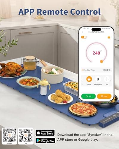 Food Warming Mat Extra Large 37"x15" with APP Control, Electric Warming Tray Adjustable Temp 99 Hour Timer Dishwasher Safe, Warming Mat for Food, Roll Up Portable Food Warmers for Parties Buffet - Thumbnail 5