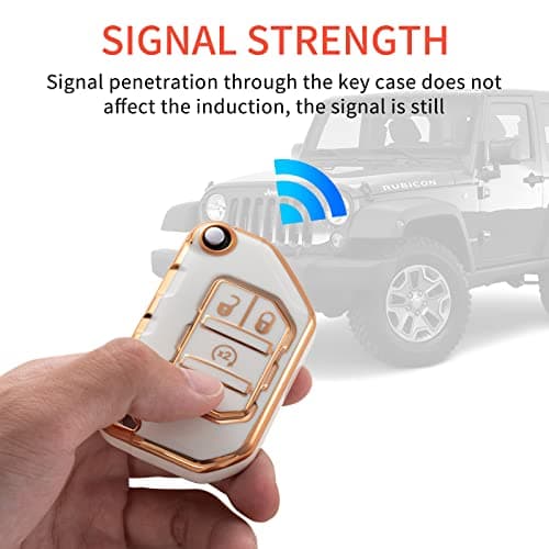 RUABIBAN for Jeep Key Fob Cover with Keychain, Soft TPU Key Case Protection Fit for 2018-2022 Jeep Gladiator Wrangler Sahara Rubicon - Thumbnail 5