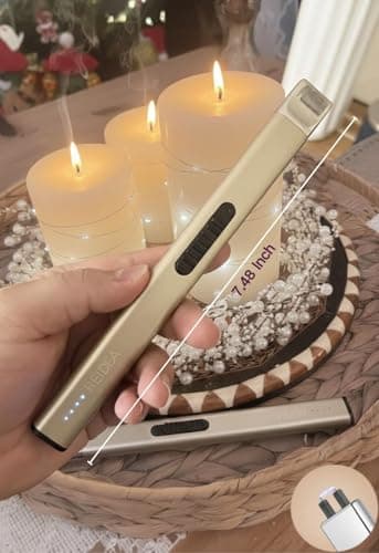 REIDEA Electric Lighter Gifts for Candle Lovers [Stocking Stuffers for Women & Men], Retractable Top Windproof Flameless USB Rechargeable Arc Safe for Adults, R1 Flat, Champagne Gold - Thumbnail 2