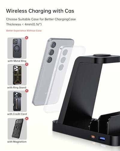 Wireless Charger for Samsung: 5 in 1 Samsung Wireless Charging Station for Galaxy S26 Ultra/S25/S24, Charger Stand for Galaxy Watch8/7/6/5/4, Charging Dock Stand for Android Multiple Devices, Black - Thumbnail 4