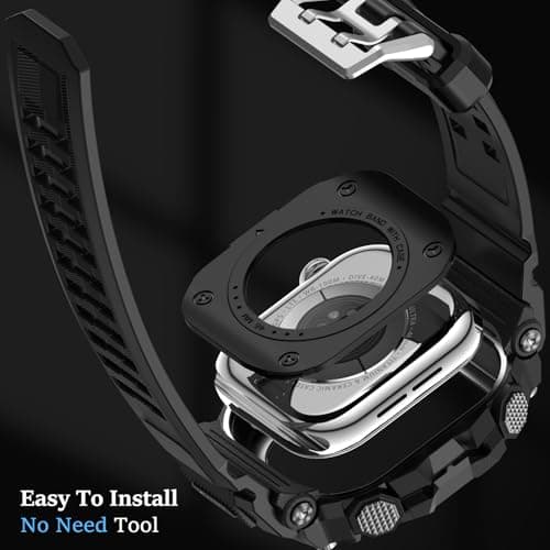 SUPLINK Rugged Case with Band for Apple Watch Bands 44mm, Compatible with Apple Watch Series 6 5 4 SE 3/SE 2/SE, Protective Bumper Cover for iWatch Bands Men (Silver) - Thumbnail 6