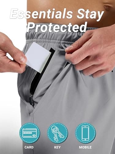 Arcweg Men's Swim Trunks Grey with Compression Liner and Zipper Pockets Quick Dry Bathing Suit Board Swimming Shorts Medium - Thumbnail 5