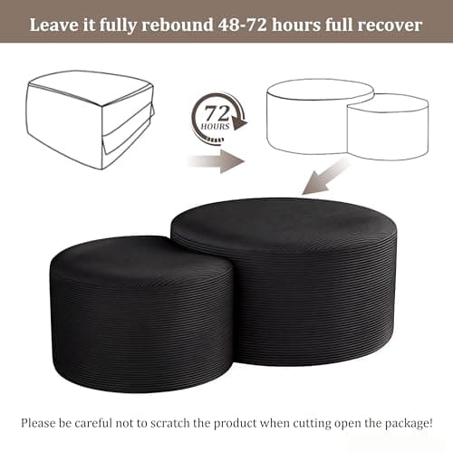 BSHOMGI Nesting Coffee Table Set of 2, Upholstered Round Corduroy Circle Foam Round Side Table for Living Room, Entryway Set, 32"+17" Footrest No Assembly (Black, 32"+17") - Thumbnail 6