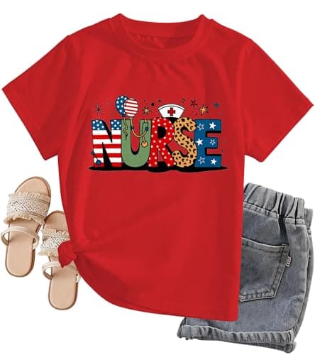 HARESEN 4th of July Nurse Shirt - Patriotic Nurse Shirts American Flag T-Shirt Nurses Inspirational Tee - Image 1