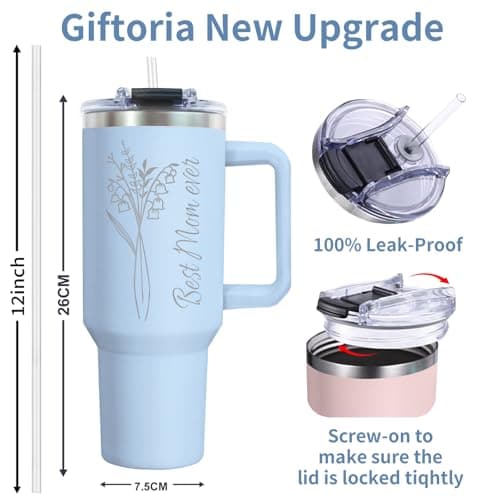 Personalized 40oz Tumbler with Handle, Customized Birth Flower Stainless Steel Insulated Tumblers with Lid Straw Custom Travel Mug Personalized Mothers Day for Women, Men (40 oz) - Thumbnail 3