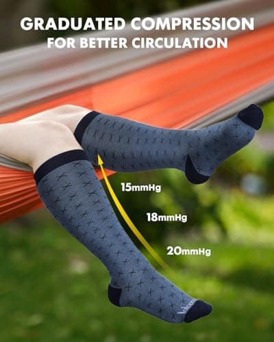 Lalapapa Bamboo Viscose Compression Socks for Women Men - 2 Pairs 15-20mmHg Knee High Graduated Compression Socks for Women Men Cute Breathable for Nurse Pregnancy Travel, Linear Geometric, 2XL - Thumbnail 5