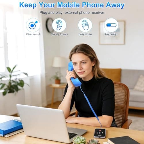 Retro Phone Handset, Retro Telephone Handsets Style Type-C Port, HD Retro Landline Handle Receiver for Home or Office Mobile Video Conferences, HD Calls, Volume Control, Plug and Play - Thumbnail 3