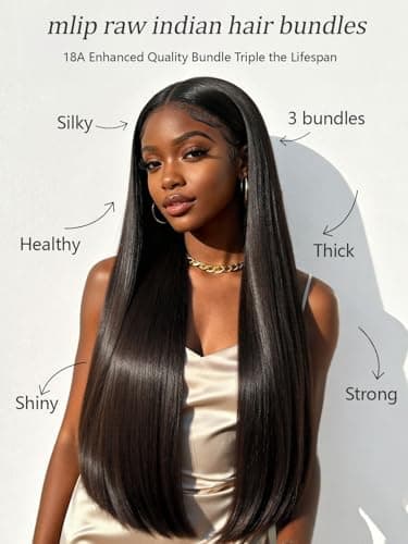 mlip Raw Indian Hair Bundle Straight, Enhanced Quality Bundle, 18A Virgin Hair 12 inches, No Tangle Shedding, Triple the Lifespan, Keep Texture Silky Soft After Multiple Washes, Natural Color - Thumbnail 2