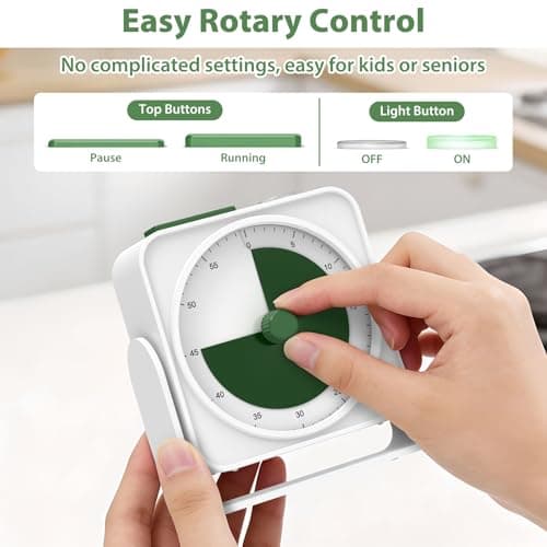 Rechargeable Visual Timer 60-Minute for Classroom Countdown Stopwatch Timer, w/Adjustable Stand for Homeschool Supplies Study Time Management Tool, for Desk Office Work Meetings, Mute Function, White - Thumbnail 5