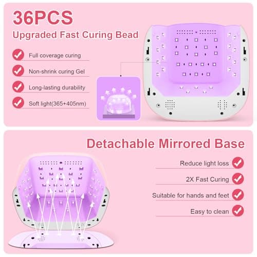 HELIVIVE Cordless UV LED Nail Lamp, 80W Rechargeable Nail Dryer with 4 Timers, Atmosphere Light & Mirror Base, UV Light for All Gel Nails, Ideal for Training,Nail Art Practice,Home & Salon Use (Pink) - Thumbnail 3