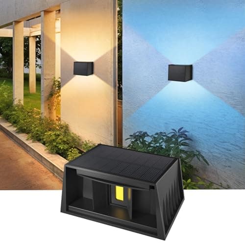 CORESLUX Solar Wall Lights Outdoor, Up and Down Outdoor Solar Lights, IP65 Waterproof Solar Powered, Color Changing Warm Cool Solar Sconce Lights for House/Backyard/Railing/Wall/Step/Patio - Image 1