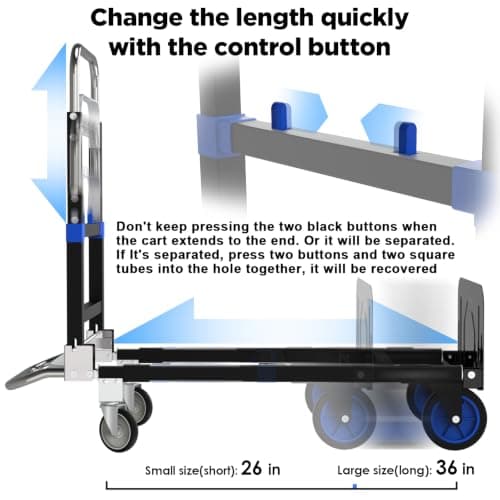3 in 1 Collapsible Hand Truck Dolly Cart with Wheels Collapsible/Folding handtruck Dolly with IM & Straps/Portable/Adjustable Size/for Boxes/Cartons/Warehouse/Shopping/500 Lbs Load - Thumbnail 2