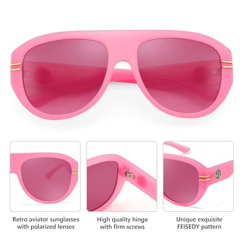 FEISEDY Retro Polarized Oversized Sunglasses for Men Women Trendy 70s Vintage Plastic Frame Sun Glasses B4150 - Thumbnail 4