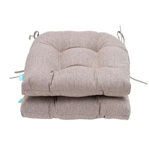QILLOWAY Outdoor/Indoor Patio Wicker Seat Cushions with Ties Group Loveseat/Two U-Shape Cushions for Patio Furniture,Wicker Loveseat,Bench,Porch,Patio Chair Cushions Set of 3 (Tan/Grey) - Thumbnail 4