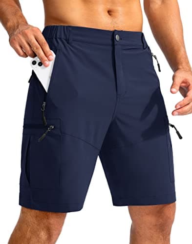 Pudolla Men's Hiking Cargo Shorts 9" Lightweight Outdoor Work Shorts for Men Travel Golf Camping Casual with 5 Zipper Pockets(Navy Small) - Image 1
