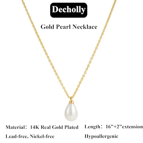 Decholly Gold Pearl Necklaces for Women Trendy, 14K Gold Plated Dainty Necklace Simple Pearl Necklace Women's Jewelry Friend Birthday Wedding Jewelry Gifts for Women - Thumbnail 6