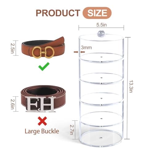 Oubou Belt Organizer, 5-Tier Acrylic Belt Storage & Holder for Closet, Clear Acrylic Display Case with Dust Cover for Belts (5-Tier) - Thumbnail 5