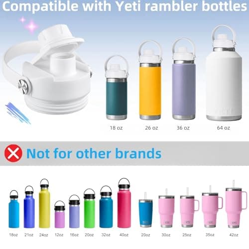 Lid for Yeti Rambler 26 36 64 oz, Cap with Flexible Handle, Replacement Chug Lids for Yeti Jr 12 18 Ounce Kids Sports Water Bottles, Water Bottle Accessories Top, White - Thumbnail 3