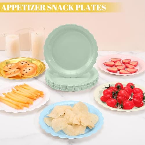 NatNarr 30 Pcs Dessert Plates Disposable, 7 Inch Scalloped Sage Green Cake Plates Small Birthday Appetizer Plate Cute Sage Green Paper Plate for Baby Bridal Shower, Wedding - Thumbnail 6
