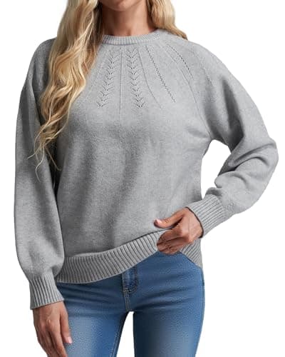 COSSEN Fall Sweaters for Women 2025 Casual Long Sleeve Crewneck Pullover Sweater Knit Top L Grey - Image 1