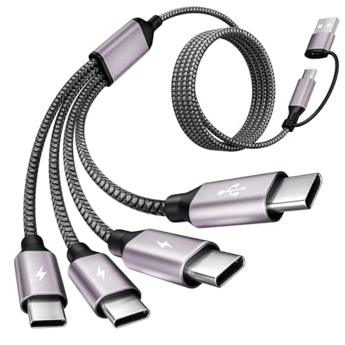 Travel & Car USB C Cable, USB C Splitter Multi Charging Cable, 4 in 2 USB A/C Charging Cable with 4 Type C Ports, Compatible with iPhone 17/16/15 Pro Max/Android/Galaxy S26 and More USB C Devices-5FT - Image 1