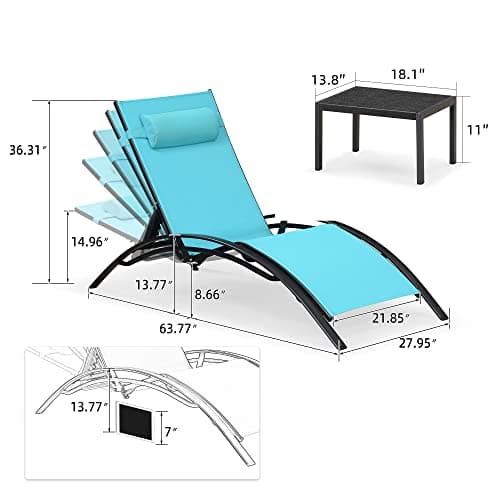 PURPLE LEAF Patio Oversized Chaise Lounge Chair Set with 2 Side Table Poolside Adjustable Recliner Chairs for Outside Beach Outdoor Pool Sunbathing Tanning Lounger - Thumbnail 3