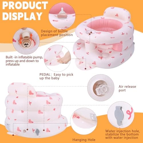 Inflatable Baby Seat for Babies 3 Months & Up, Inflatable Baby Support Seat for Sitting Up, Toddler Baby Floor Chair with Built in Air Pump, Upgrade Water Injection Function, More Stable (Color#03) - Thumbnail 2