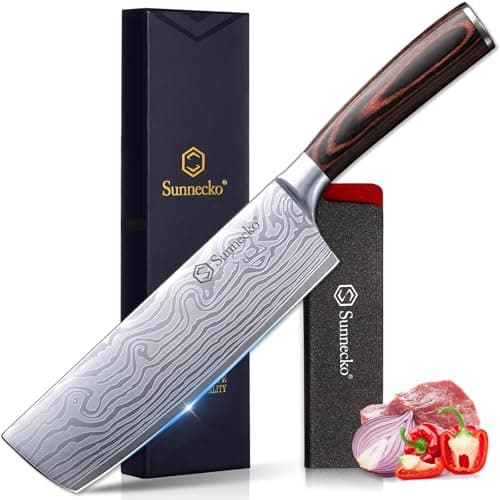 Sunnecko Japanese Nakiri Knife 7 Inch - Carbon Steel Chef Knife Vegetable Cleaver with Sheath, Kitchen Gift for Home Cooks, Professional Kitchen Knife Gift Box - Image 1