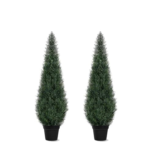 Artificial Trees for Outdoors, BUZIGUBY Artificial Cedar Topiary Trees, 4FT Topiary Trees Artificial Outdoors for Porch, Dense Arborvitae Tree for Front Door Patio Deck Balcony Yard Decor, 2 Pack