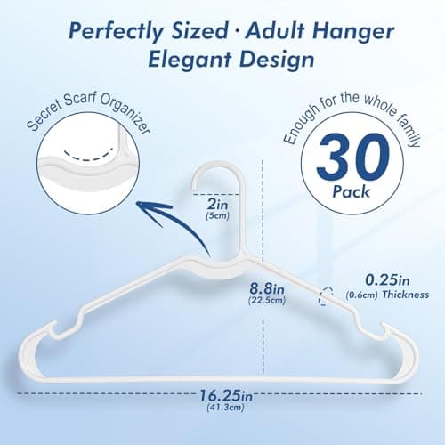 HOUSE DAY White Plastic Hangers 30 Pack, 16.25" Slim Hangers with Non-Slip Extended Notch, Perfect for Plus Size & Curvy Fits, Closet Organization Essential, Space Saving for Dorm Apartment Home - Thumbnail 2
