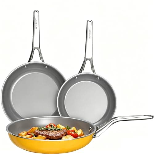 3-Piece Ceramic Nonstick Cookware Set- PFAS/PTFE/PFOA-Free, Interior & Exterior Ceramic Coating -Easy to Clean- Kitchen Storage - Image 1