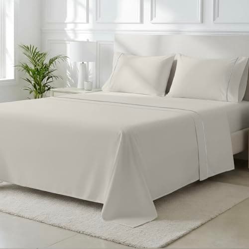 THREAD SPREAD 100% Egyptian Cotton Queen Sheet Set - 2000 Series Luxury Sheets Queen Size Bed Set (4 PC, Light Grey), Silky Soft & Cooling Sateen, 17 Inch Extra Deep Pocket Hotel Collection Sheet - Image 1