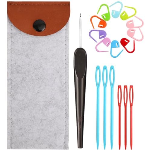 Smooth Crochet Hooks with Mertric Numbers and 10 pcs Stitch Markers, 6 pcs Sweing Needles, 1 pc Sandalwood Crochet Hook Bag, Hand Polished Stainless Steel Crochet Hook with Wood Handle (Black, 2.5MM) - Image 1