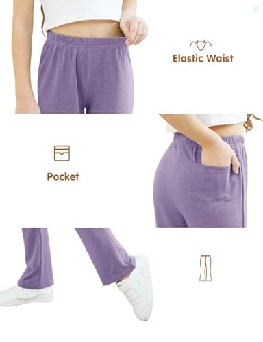 Felpur Girls Flare Leggings Kids High Waist Bell Bottom Pants Casual Leggings for Teen Girls Dark Blue/Purple/Khahi 8-9Year - Thumbnail 6