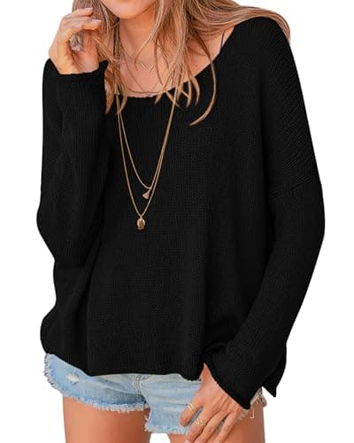 PRETTYGARDEN Women's Oversized Sweaters 2026 Casual Long Sleeve Scoop Neck Pullover Tops Loose Cozy Knit Spring Outfits(Black,Medium) - Image 1
