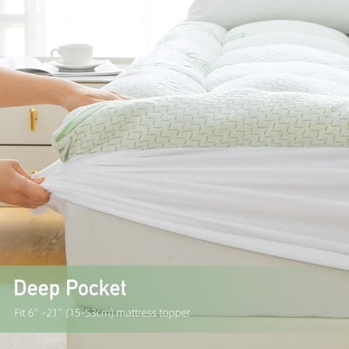 Extra Thick Mattress Topper King Size, Waterproof Soft Viscose Derived from Bamboo, Pillow Top Mattress Pad, Mattress Cover 1000GSM Filling with Deep Pocket for Back Pain Relief - Thumbnail 5