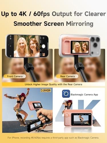 7RYMS Qshot V2 Pro Selfie Monitor Screen for iPhone & Android, 4K 60fps MagSafe Back Camera Monitor with Wired/Wireless Mode, 164ft Range, Remote Control,Video Monitor for Vlog & Live Streaming-Pink - Thumbnail 4