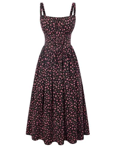 Scarlet Darkness Floral Dress for Women 2026 Corset Milkmaid Dresses Casual Summer Sundress with Pockets Black M - Image 1