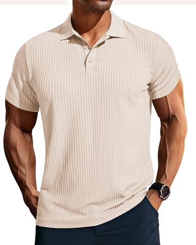 PJ PAUL JONES Polo Shirts for Men Mens Lightweight Slim Fit Pullover Polo T Shirts for Bowling Apricot L - Image 1
