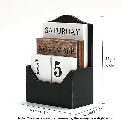 Perpetual Calendar Wooden Blocks Calendar for Home Valentines Day Gift Decor Office Decorations Desk Date Week Month Accessories (Black Calendar) - Thumbnail 2