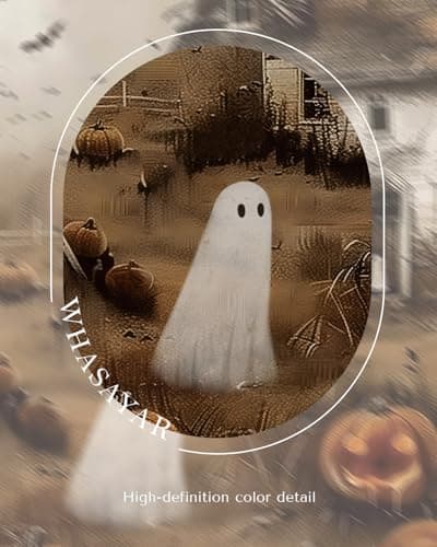Vintage Gold Framed Spooky Halloween Wall Art, 13x16 Haunted House Jack-o’-Lanterns Bats Canvas Painting Print, Ghosts Pumpkins Halloween Picture Holiday Home Room Atmospheric Decor - Thumbnail 5