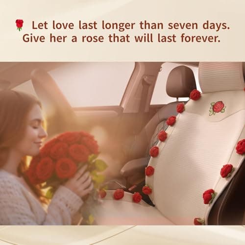 Custaura Car Seat Covers,Handmade 3D Rose Design Floral Car Seat Protector,Beige & Red Elegant Seat Cushion,Luxury Universal Automotive Front Seat Covers for Women for Cars,SUVs & Trucks(1-Piece) - Thumbnail 3