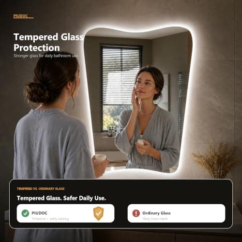 24“x36” Irregular Backlit Bathroom Mirror with Lights, Abstract Vanity Mirror with Lights, Anti-Fog Wall Mirror,Dimmable - Thumbnail 4