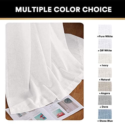 PrinceDeco White Linen Curtains 108 Inch Length 2 Panels Set, Rod Pocket Curtains for Living Room, Light Filtering Curtains for Bedroom/Living Room Energy Saving Vertical Drapes - Thumbnail 5