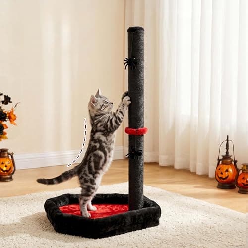 VIEFIN Gothic Cat Scratching Post with 40 Pcs Interactive Cat Toys, 34" Tall Cat Scratching Posts for Indoor Cats Adults, Cute Cat Scratch Post with Spider Toys - Thumbnail 5