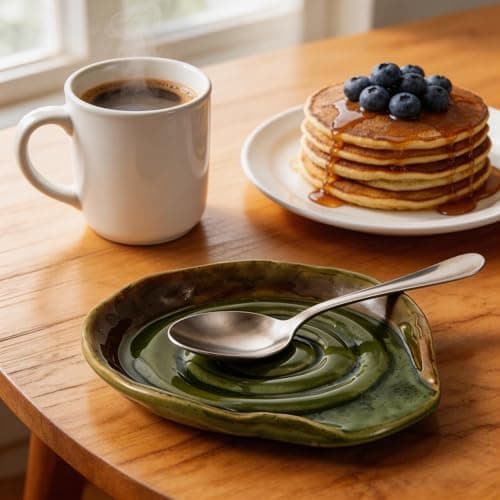 Spoon Rest for Stove Top, Ceramic Spoon Holder for Kitchen Counter, 5 Inches Coffee Spoon Holder Utensil Rest for Cooking, Green Gifts for Women Mom - Thumbnail 3