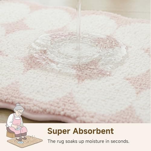 GRANNY SAYS Cute Waved Bathroom Rugs 16" x 24",Non-Slip Pink Scalloped Bath Mats for Bathroom, Plush Shag Absorbent Microfiber Ultra Soft Bath Mat, Washable Rug for Tub, Shower, Bedroom - Thumbnail 5