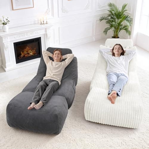 HABUTWAY Giant Bean Bag Chairs for Adults,Big Bean Bag Lounger with Removable Cover,Large BeanBag Chair with Ottoman&Storage Pocket,Memory Foam Filled Bean Bag Sofa for Living Room,Bedroom-Plush Beige - Thumbnail 4