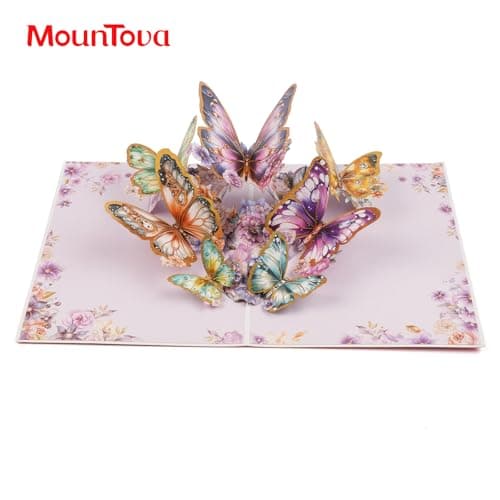 mountova Butterflies Pop Up Card, Butterfly Flower Card Greeting Card Get Well Cards Thinking of You Card Gift for Birthday, anniversary, Valentines Day, Mother's Day - Thumbnail 2